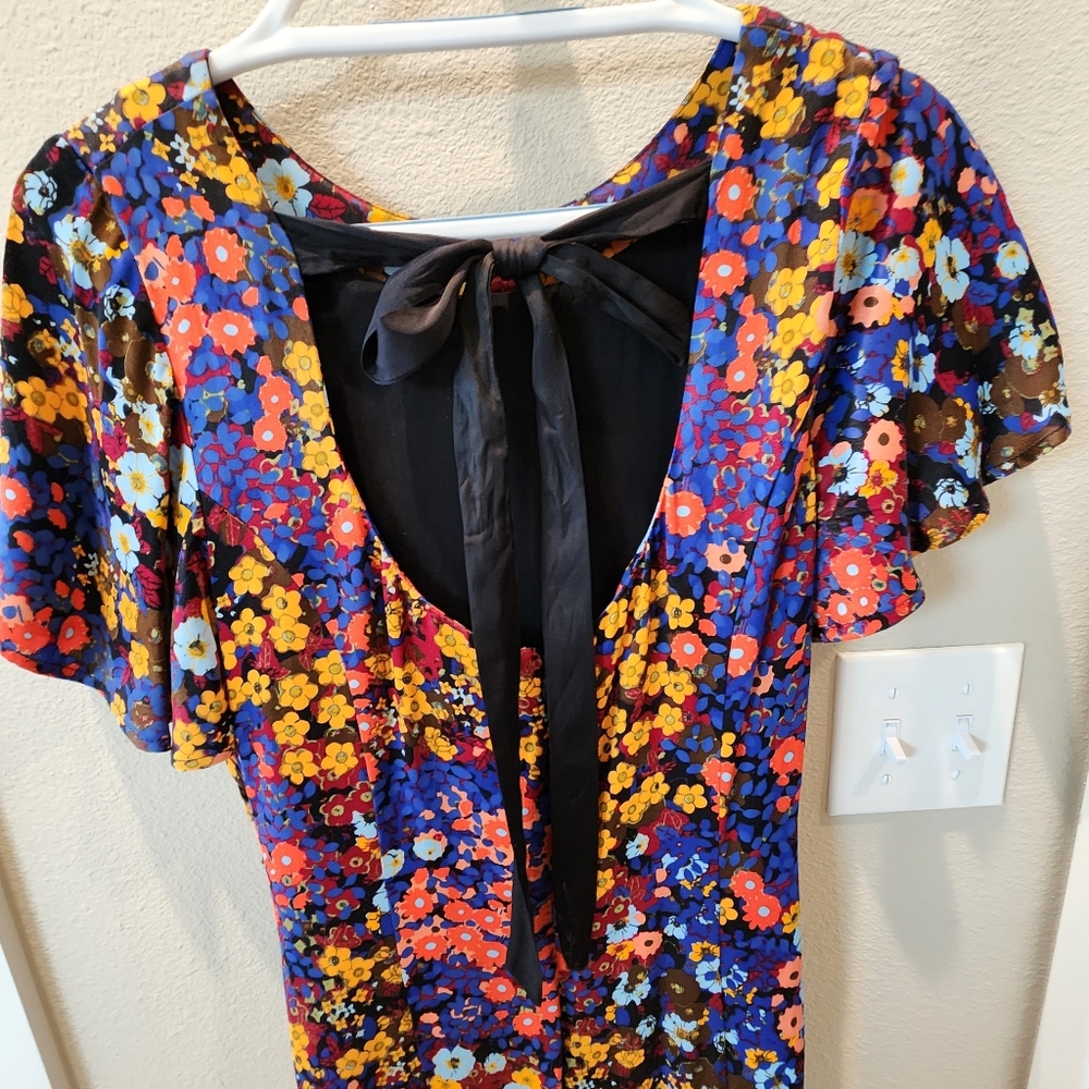 Anthropologie Floral satin mini dress.